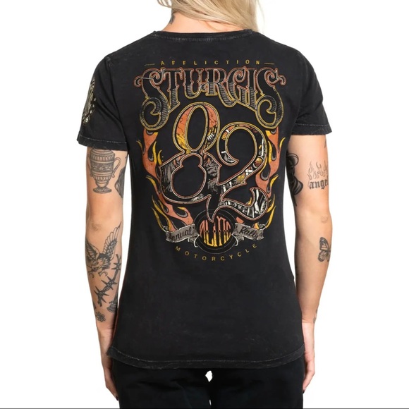 Affliction Women's T-Shirt Strugis 82 Biker Tattoo - Picture 10 of 12
